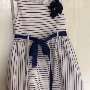 Girls White & Blue dress with Ribbon & Flower